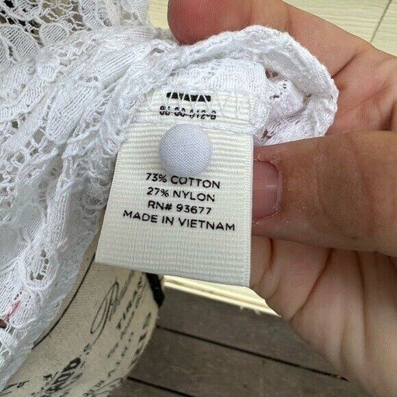 Stylus white lightweight semi sheer lace short sleeve blouse with keyhole back - Picture 6 of 8